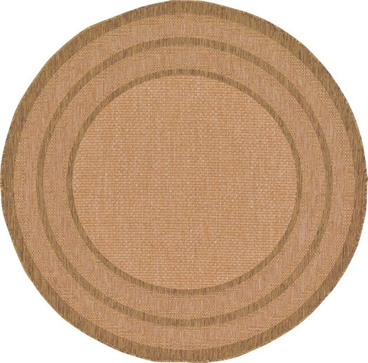 Unique Loom Outdoor Border Collection Area Rug - Multi Border (6' 1" Round, Tan/ Light Brown)