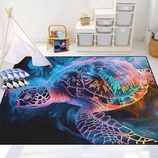 Sea Turtle Carpet Rugs - Kids Sea Turtle Coastal Rug for Bedroom Ocean Life Theme, 5'×7'