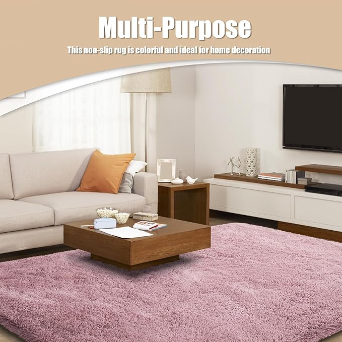 6x9 Fluffy Area Rug for Living Room,Shag Area Rugs for Bedroom,Blush Soft Fuzzy Rug Non-Shedding Indoor Plush Carpet for Kids Bedroom Nursery Dorm Home Decor