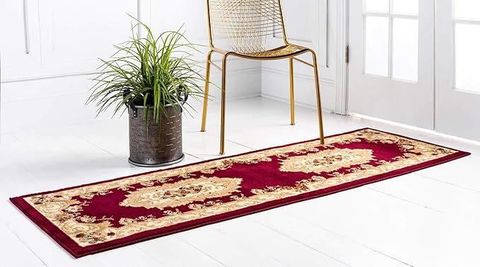 Unique Loom Versailles Collection Traditional Classic Floral Motif Area Rug (2' 2 x 6' 0 Runner, Burgundy/ Ivory)