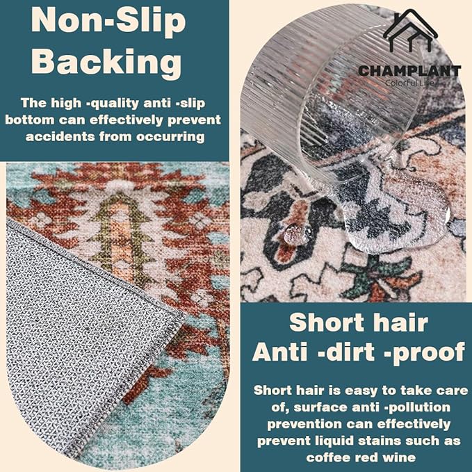 2'x3' Area Rug Washable Door Mat Vintage Doormat Indoor Entrance Traditional Thin Floral Print Non Slip Carpet for Kitchen Bathroom Bedroom Living Room