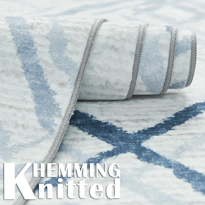 jinchan Kitchen Runner Rug 2x10 Modern Hallway Rug Washable Rug Abstract Non Slip Geometric Grid Accent Rug Blue Lines Soft Thin Rug Carpet Runner for Bedroom Bathroom Laundry Room Living Room