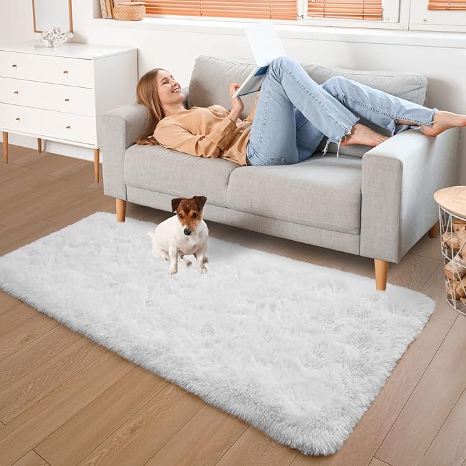 YJ.GWL Soft Runner Rug for Bedroom Living Room Plush Fluffy Rugs 2x6 Feet, White Shag Rug Carpet Non Shedding for Nursery Dorm, Fuzzy Bedside Runner Rug for Kids Girls Room Home Decor