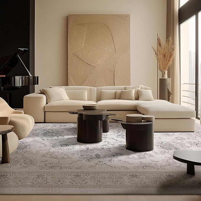 Phantoscope Vintage Collection Area Rug 6'x9' - Large Living Room Rug - Washable Rug Boho Rugs Non-Slip for Bedroom Dining Room, Low-Pile Floor Carpet Distressed Accent Rug, Beige/Neutral