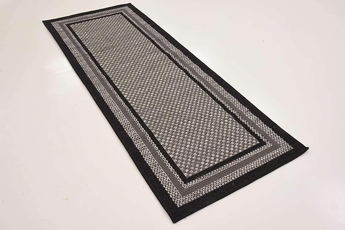 Unique Loom Outdoor Border Collection Area Rug - Multi Border (2' 2" x 6' 1" Runner, Gray/ Black)