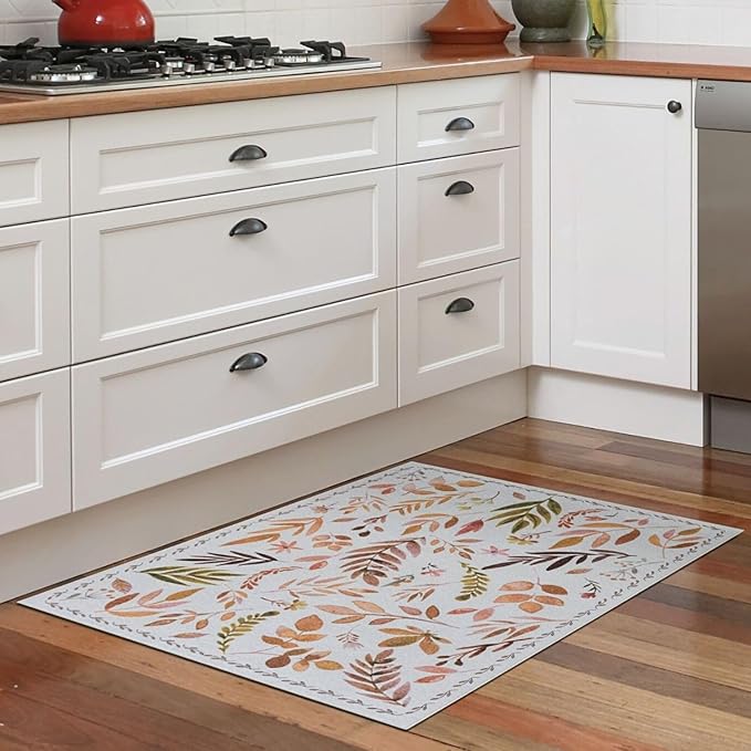 Syalife 2x3 Area Rugs, Non Slip Washable Small Rugs for Entryway, Kitchen, Bathroom, Kids Room, Low Pile Entry Throw Rug Indoor Front Door Mat (Orange Leafy, 2'x3')