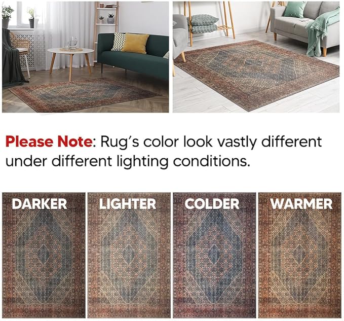 Keen Home Design 3x5 Rug - Machine Washable Entry Rug with Non-Slip Backing, Ideal for Enteryway, Kitchen, Bathroom, Laundry Room - Vintage, Easy Clean, Durable, Low Pile Rug - (3' x 5')