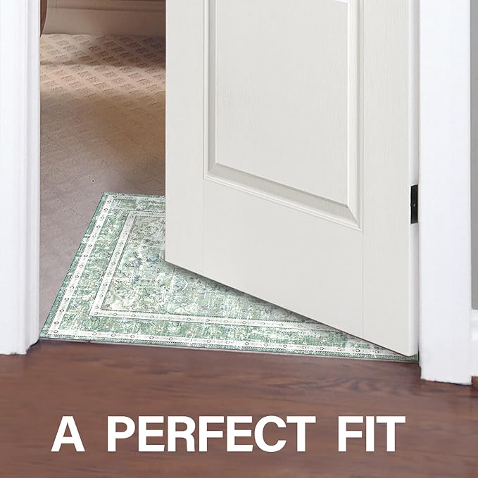 Vhong Boho Area Rugs Washable Vintage Modern Neutral Small Carpet Sage Green 2×3 High Traffic Rugs Doormat for Bathroom Kitchen Entryway Non Slip
