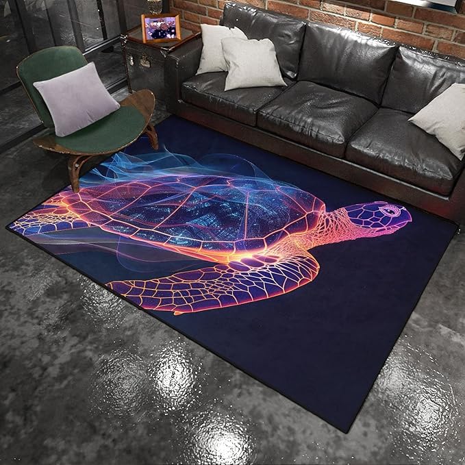 Sea Turtle Coastal Rug - Kids Sea Turtle Rugs for Bedroom Ripple Ocean Life Theme Carpet for Living Room Classroom, 4.5x6 Feet