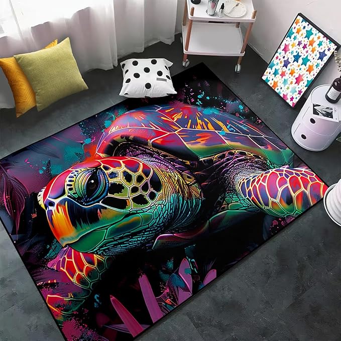 Sea Turtles Rug - Sea Turtle for Kids Boys Coastal Rugs for Bedroom Colorful Ocean Life Theme Decor Ocean Carpet Rug, 63 in x 47 in