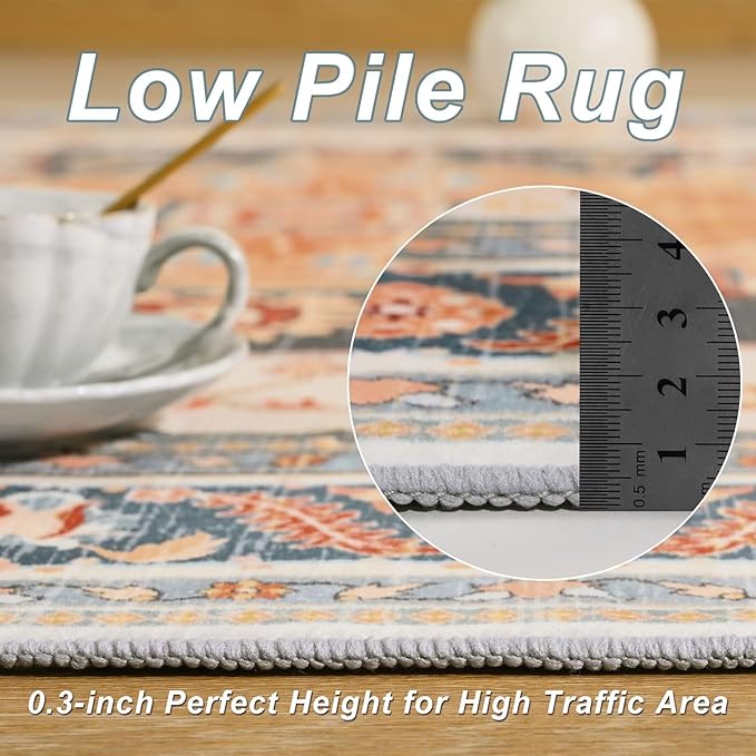 2x3 Orange Beige Small Area Rug for Entryway, Soft Washable Rugs with Non-Slip Backing for Bedroom Kitchen, Vintage Throw Carpet Laundry Entry Front Door Decor