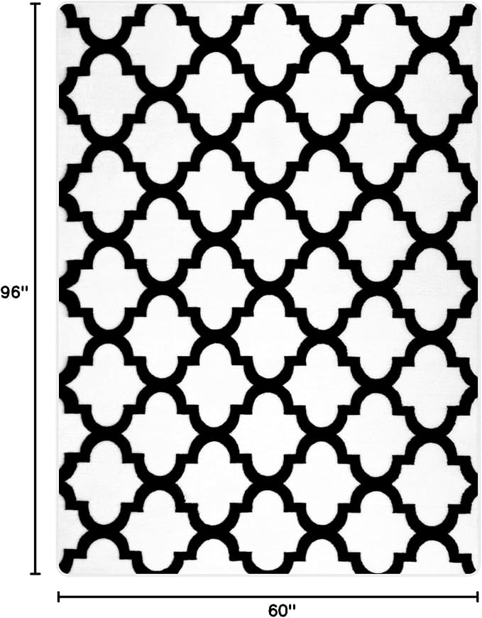 5x8 Large Geometric Area Rugs for Living Room Bedroom, White and Black Modern Low Pile Rug, Ultra Soft Shag Moroccan Plush Foam Carpet for Kids Playroom Nursery Home Office Decor
