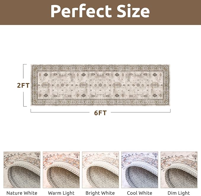 AMOAMI Vintage 2X6 Runner Rug Non Slip Soft Runners for Hallways Machine Washable Hallway Runner Bedside Rugs for Bedroom Long Rug for Hallways Entryway Laundry Room Kitchen Bathroom