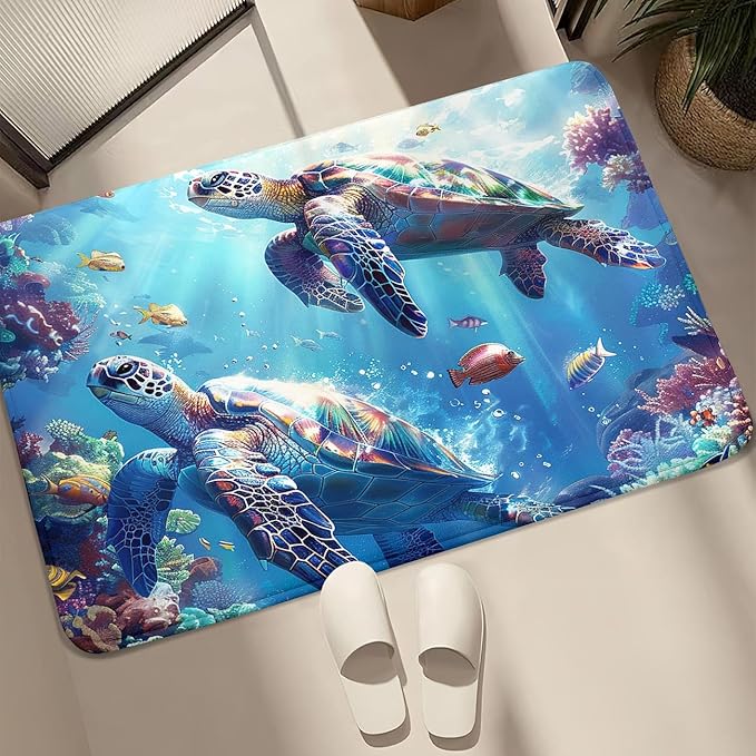 Sea Turtle Area Rug - Sea Turtle Rug for Bedroom Ocean Theme Rugs Ocean Animal Room Decor, 35" L x 23" W