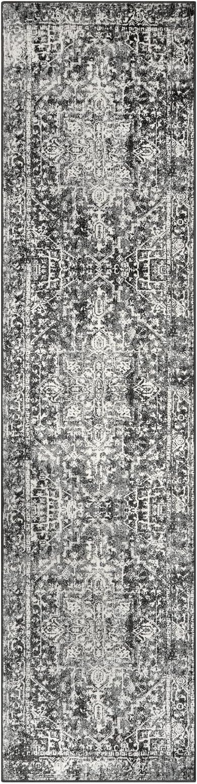 Morebes Vintage Black Runner Rugs for Hallway 2x8, Stain-Resistant Kitchen Runner Rugs Non Skid Washable, Medallion Low Pile Soft Carpet for Entryway Bathroom Bedroom