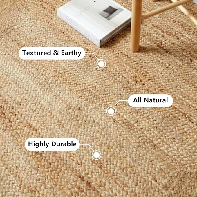 GRUHUM Jute Cotton Area Rug 8x10 ft,Rectangular Natural Fiber Handwoven Boho Farmhouse Soft Braided Rustic Vintage EcoFriendly Reversible Rug,Indoor EcoFriendly Kitchen Bedroom Living Room Hallways