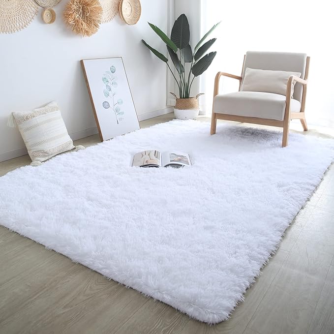 7x10 Area Rugs for Living Room: White Shag Area Rug 7 x 10 Carpets for Living Room - White Area Rug Modern Indoor Soft Shaggy Fuzzy Floor Carpet - Rugs for Bedroom,Living Room (White/7x10 Feet)