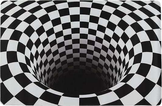 3D Optical Illusion Rug - Vortex Illusion Floor Mat for Door Entrance, Bathroom, Stairs, playroom, Living Room, or Area (Black and White, 31.5 x 20 Inch)