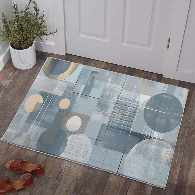 2x3 Entryway Rug Abstract Minimalist Circle Blue Small Area Rug Thin Carpet Bathroom Non Slip Indoor Entrance Low Pile Door Mat Kitchen Stain Resistant Washable Machine