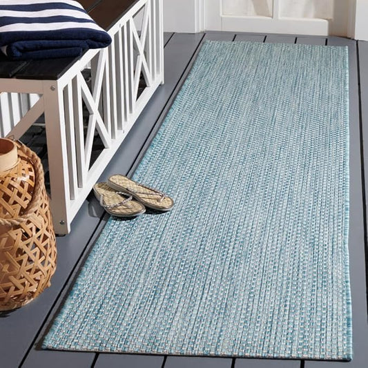 SAFAVIEH Courtyard Collection CY8521 Indoor/ Outdoor splashpoof Easy scrubbing Patio Backyard Mudroom Runner-Rug, 2'3' x 12', Aqua/Grey