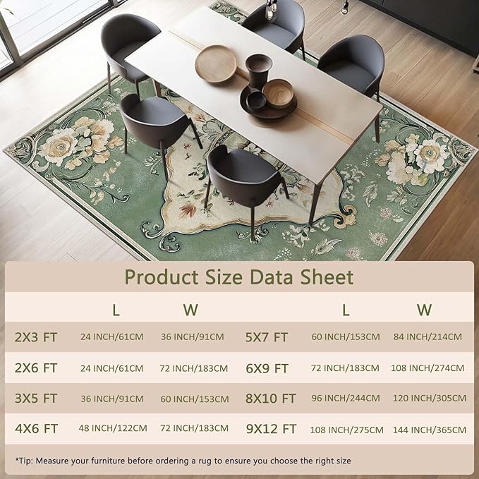 3x5 Area Rug Machine Washable Entryway Rugs Boho Green Rug Non-Slip Low Pile Door Mat Entrance Small Carpet for Home Kitchen Bathroom Bedroom