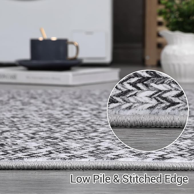 Washable Area Rugs 9x12 Living Room Modern Rugs for Bedroom Grey Rug Imitation Braided Soft Large Area Rug Non Slip Throw Rugs Stain Resistant Carpet for Nursery Dining Room 9'x12' Light Grey