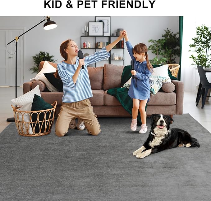 Washable Rugs 8x10 Area Rugs for Living Room,Bedroom and Dining Room- Large Ultra Soft Faux Wool Retro Carpets,Non Slip&Non-Shedding Low Pile Vintage Print Rug for Home Office- Galaxy Grey