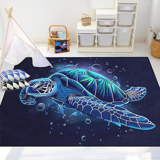 Sea Turtle Area Rug - Sea Turtle Rug for Bedroom Ocean Theme Rugs Coastal Rugs for Bedroom Ocean Animal Room Decor, 63 x 47 Inches