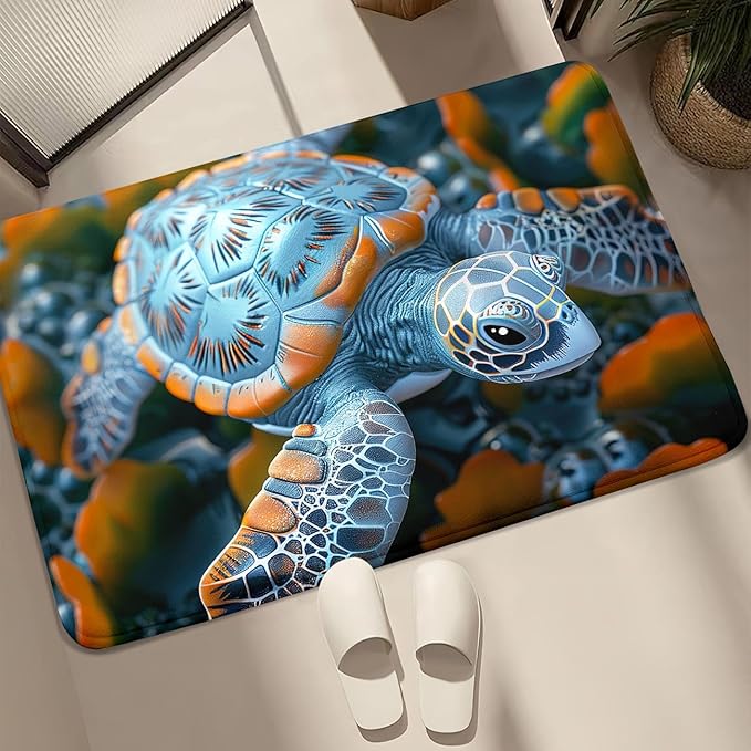 Sea Turtles Rug - Seafloor Turtle Area Rug for Kids 35" L x 23" W Silver Ocean Life Turtles Carpet Rugs for Bedroom Living Room Kids Room Decor