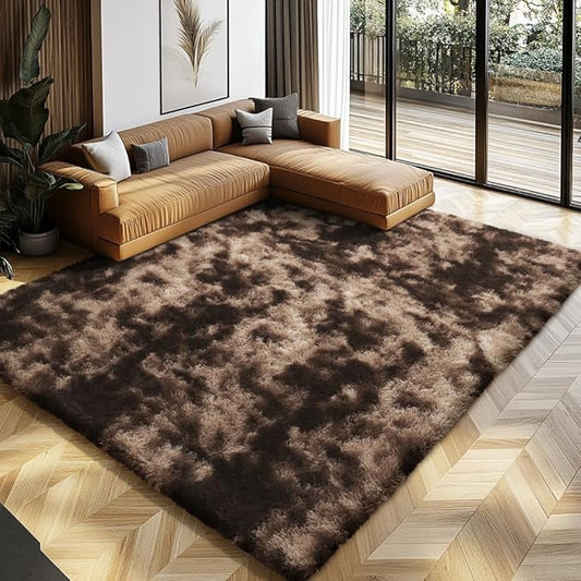 10x14 Large Area Rugs for Living Room Bedroom,Big Shag Rug for Bedroom Dorm,Soft Fluffy Indoor Carpet Nursery Rugs for Kids Girls Room Home Decor (Mottling Brown, 10X14 Feet)