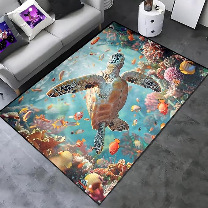 Sea Turtle Rugs - Sea Turtle for Kids Boys Coastal Rug for Bedroom Ocean Life Theme Decor Ocean Carpet Rug, 80 x 58 Inches