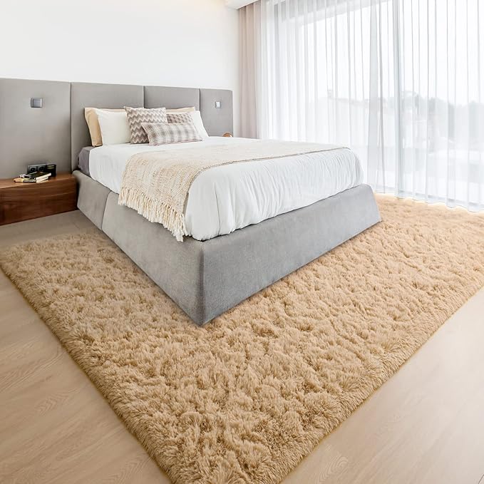 YJ.GWL Area Rugs for Living Room Bedroom, 6x9 Machine Washable Large Beige Carpet, Soft Fluffy Shaggy Thick Big Shag Indoor Floor Rug for Kids Boy and Girls Room Dorm Home Decor Aesthetic