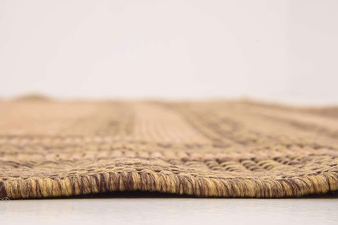 Unique Loom Outdoor Border Collection Area Rug - Multi Border (7' x 10' Rectangle, Light Brown/ Brown)