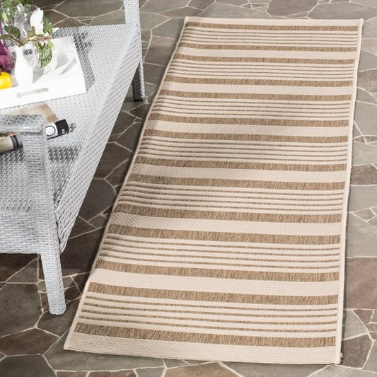 SAFAVIEH Courtyard Collection 2'3" x 22' Brown/Bone CY6062 Stripe Indoor/ Outdoor Waterproof Easy Cleaning Patio Backyard Runner Rug
