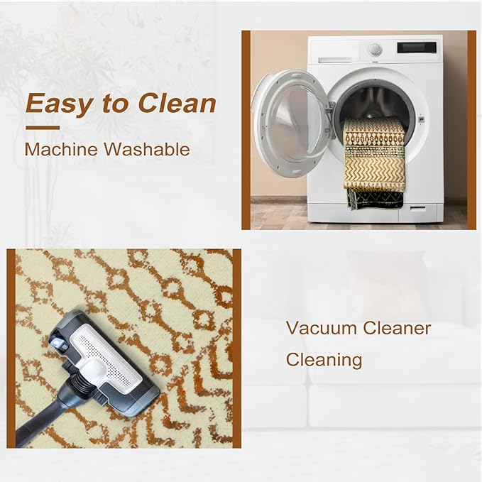 Washable Indoor Doormat, Brown Retro Non-Slip Bedroom Rug, Soft Low-Pile Distressed Boho Rug Floor Carpets for Entrance Bedside Kitchen Bathroom