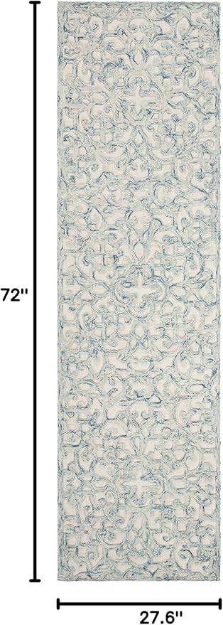 SAFAVIEH Trace Collection Runner Rug - 2'3" x 6', Blue & Ivory, Handmade Wool, Ideal for High Traffic Areas in Living Room, Bedroom (TRC103B)