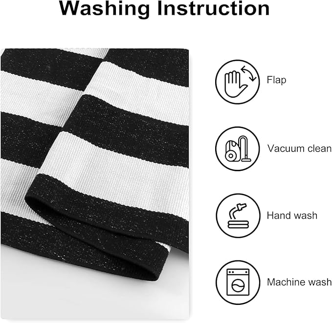 Seavish Black and White Striped Rug, 4’x6’ Indoor Outdoor Patio Rugs, Handmade Woven Farmhouse Front Porch Rugs, Machine Washable Modern Cotton Area Rugs for Living Room Entryway Dorm Apartment