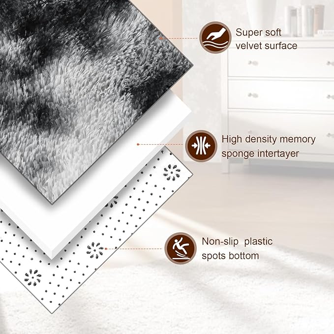 TWINNIS Super Soft Shaggy Rugs Fluffy Carpets, 6x9 Feet, Indoor Modern Plush Area Rugs for Living Room Bedroom Kids Room Nursery Home Decor, Upgrade Anti-Skid Rectangular Fuzzy Rug, Black and White