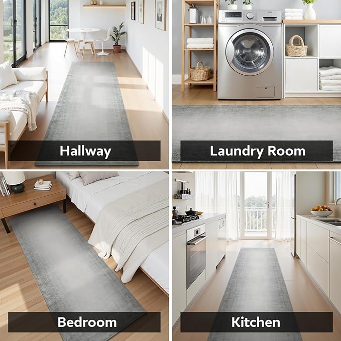 2x6 Runner Rug Machine Washable Non Slip Area Rug Modern Abstract Rug Ultra Soft Floor Runners for Hallways for Entryway Laundry Room Kitchen, Ash Grey