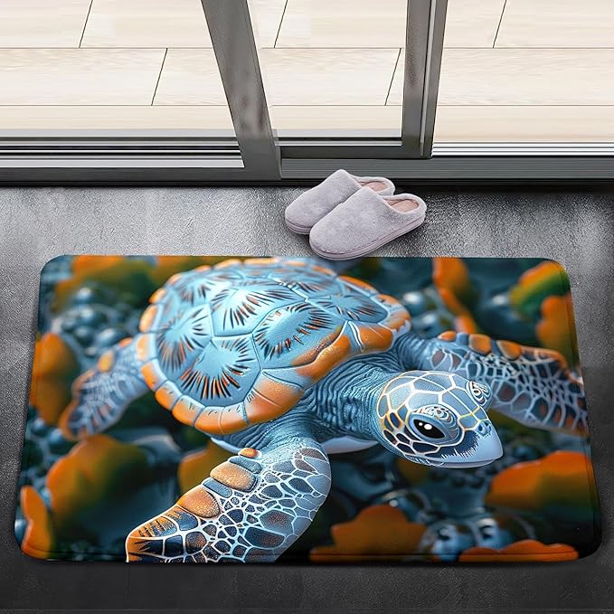 Sea Turtles Rug - Seafloor Turtle Area Rug for Kids 35" L x 23" W Silver Ocean Life Turtles Carpet Rugs for Bedroom Living Room Kids Room Decor