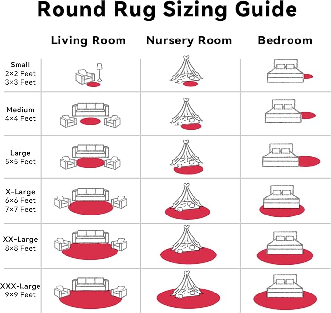 OLANLY Red Round Rugs for Bedroom - Machine Washable, 8x8 Feet Circle Area Rugs for Living Room, Soft and Fluffy Shaggy Carpet for Teen Girls and Boys, Dorms, Nursery Rooms, Home Decor Aesthetic