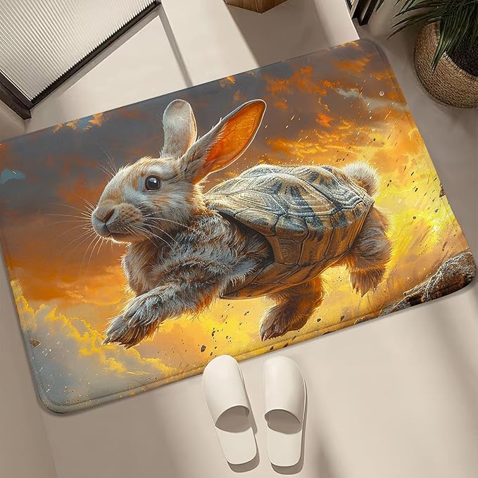 Rabbit Area Rug - Rabbit Tortoise Shell Rug for Kids Girls Boys Lovely Animal Theme Rabbits Carpet Rugs for Bedroom Living Room Rabbits Room Decor, 35" L x 23" W