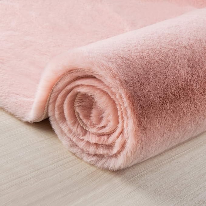 Ashler HOME DECO Ultra Soft Faux Rabbit Fur Chair Couch Cover Area Rug for Bedroom Floor Sofa Living Room Pink 2 x 3 Feet