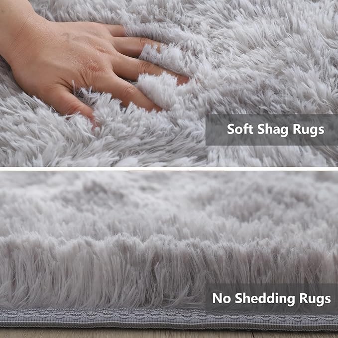 Shag Area Rugs for Bedroom Living Room,6X9 Ultra Soft Fluffy Area Rugs for Dorm, Indoor Carpet Nursery Rugs for Kids Room Home Decor,Tie-Dye Grey