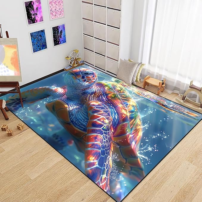 Sea Turtles Rug for Kids - Sea Turtle Area Rug 59" L x 39" W Ocean Life Turtles Carpet for Bedroom Living Room Ocean Turtle Kids Room Decor