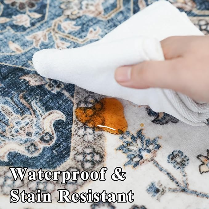 RUUGME Washable 3x20 Runner Rugs - Hallway Runner Rug for Living Room Stain Resistant Carpet with Non Slip Backing Vintage Rugs for Bedroom Kitchen Floor Decoration Mat 3x20 Navy