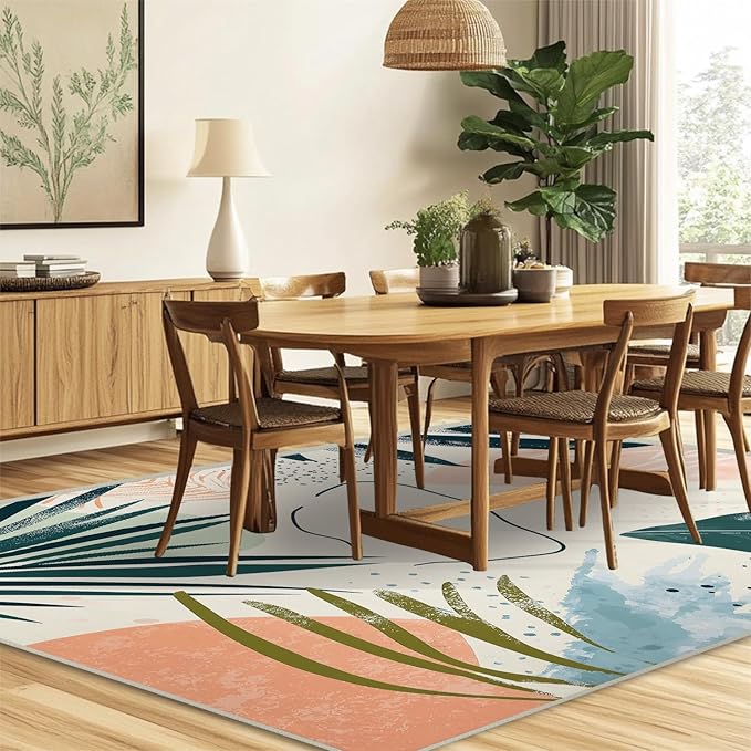 4x6 Area Rugs for Living Room Machine Washable Boho Botanical Rug Non Slip Printed Abstract Plant Rug Carpet Friendly Modern Rug for Bathroom Bedroom Dining Room Office
