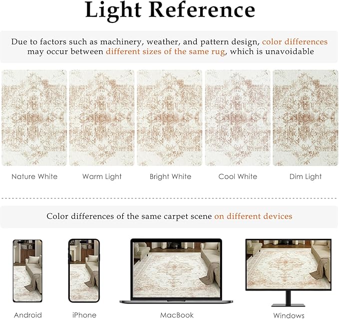 Washable Rug 10x12 Area Rug for Living Room Beige Vintage Boho Medallion Large Distressed Retro Carpet Non Slip Indoor Low Pile Small Soft Bedroom Dining Room Home Office