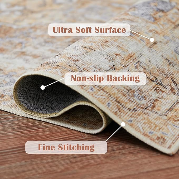 jinchan Runner Rug 2x10 Hallway Rug Kitchen Washable Runner Vintage Mat Retro Lightweight Non-Slip Floor Cover Distressed Thin Carpet for Entryway Bathroom Bedroom Laundry Room Stairway Brick Red