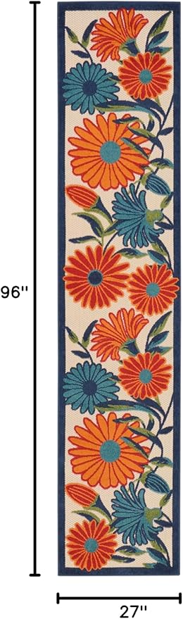 Nourison Aloha Outdoor Multicolor 2'3" x 8' Area Rug, Easy Cleaning, Non Shedding, Bed Room, Living Room, Dining Room, Deck, Backyard, Patio (2x8)